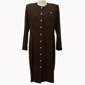Vintage 90s Miss Dorby Animal Print Zebra Knit Midi Dress Brown Black Size 14